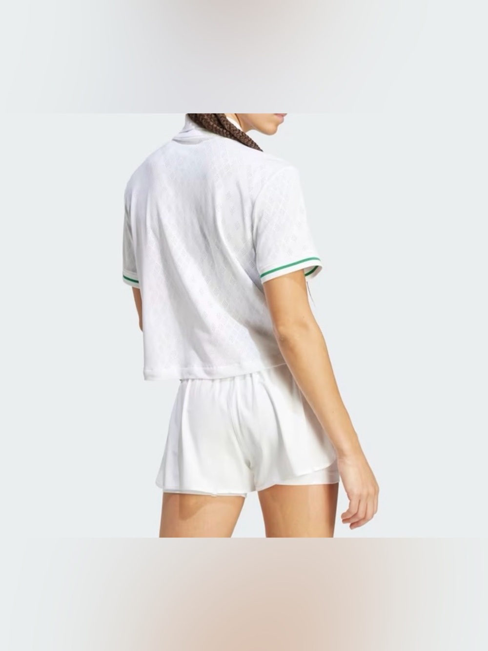 Adidas [M] Tennis Pro Women's Climacool Cropped Polo Shirt White/GreenJM4734 - Picture 5 of 14